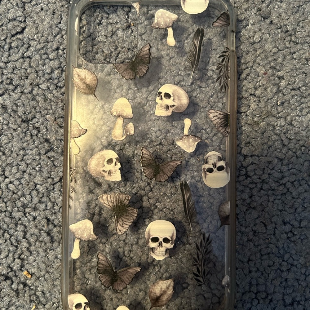 Transparent skull, moth, mushroom iPhone 11 case